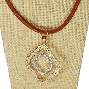 Long Leather Cord Medallion Charm Necklace Western Southwestern 70s Cowgirl 90s